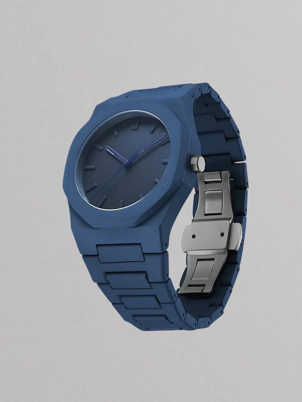 The Voyager — slate blue integrated rubber-bracelet watch